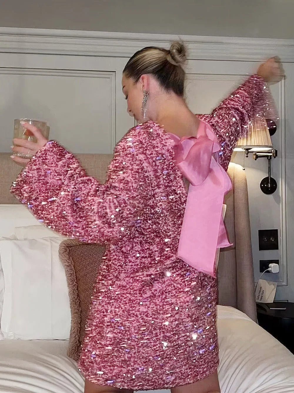 Black Friday Sales-50% OFF-XMAS Sequined Tie Back Midi Dress In White