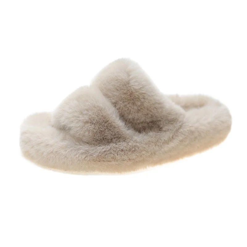 Women Fur Slippers Furry Fuzzy Home Slippers Ladies Slip on Indoor Slides Soft Thick Bottom Fluffy Slippers Warm Shoes Flats New