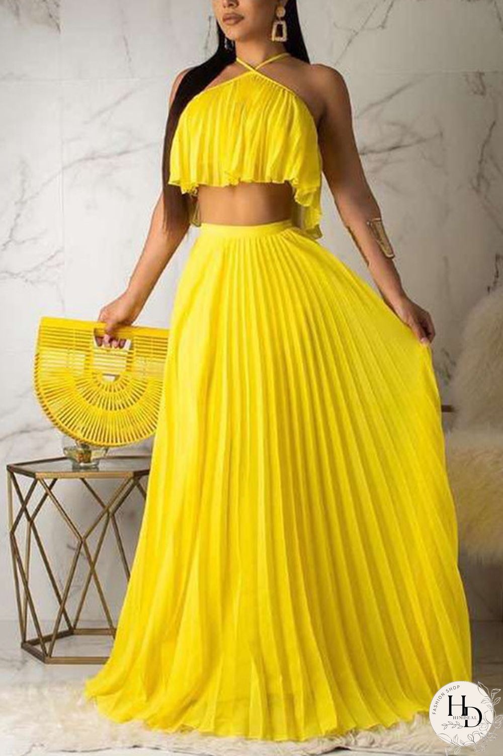 Pink Fashion Sexy Sleeveless Skirt Two-piece Set