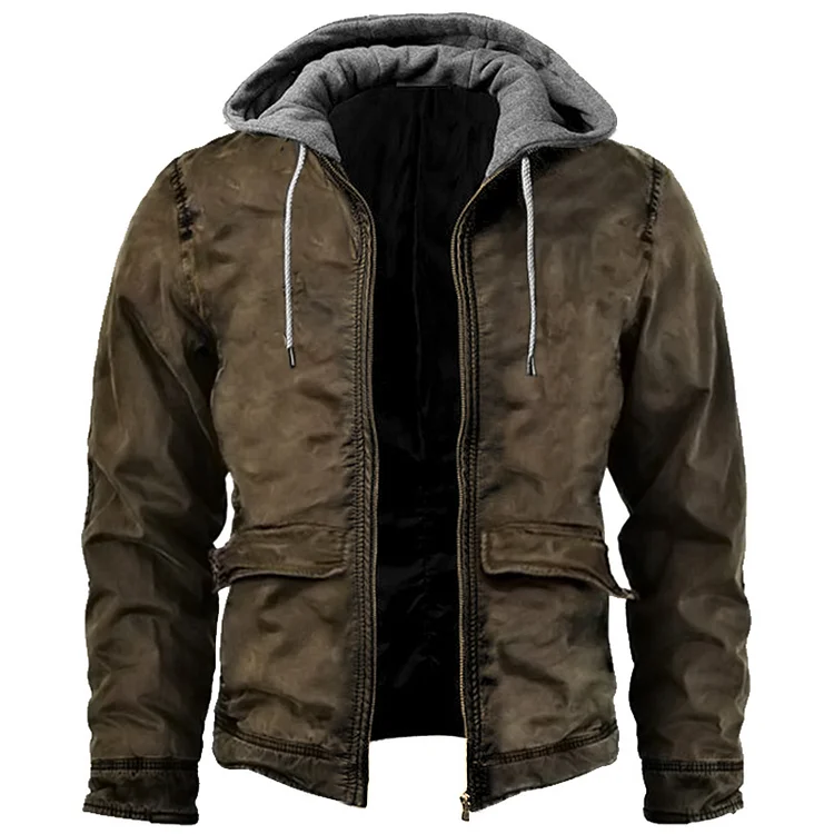 Men's Retro Outdoor Warm Tactical Hooded Panel Jacket