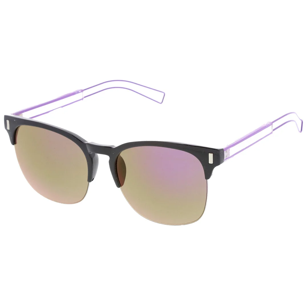 Semi Rimless Wire Hook Temples Square Colored Mirror Lens Horn Rimmed glasses 56mm