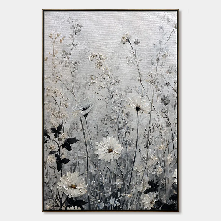 WHISPERS IN THE MEADOW: Textured Neutral Floral Meadow Painting（Canvas painting）