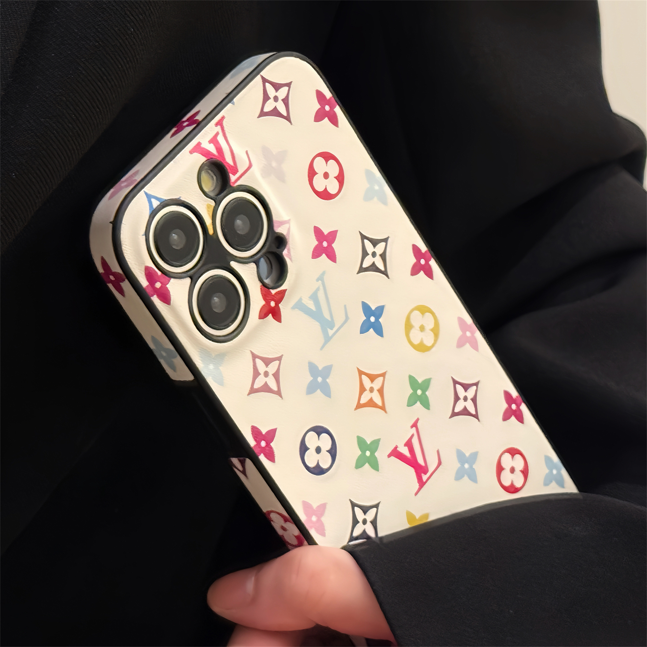 Louis Vuitton x Murakami Canvas Leather Cartoon Panda Apple iPhone Case
