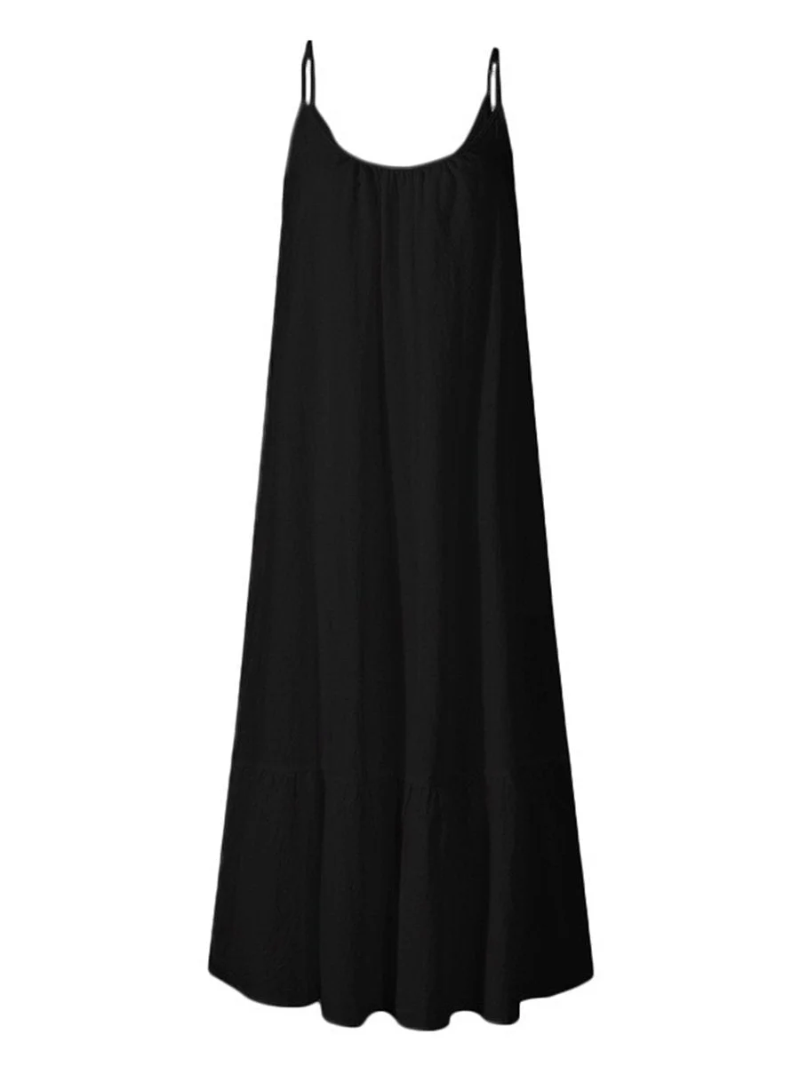 Women Half Sleeve V-neck Solid Color Dress