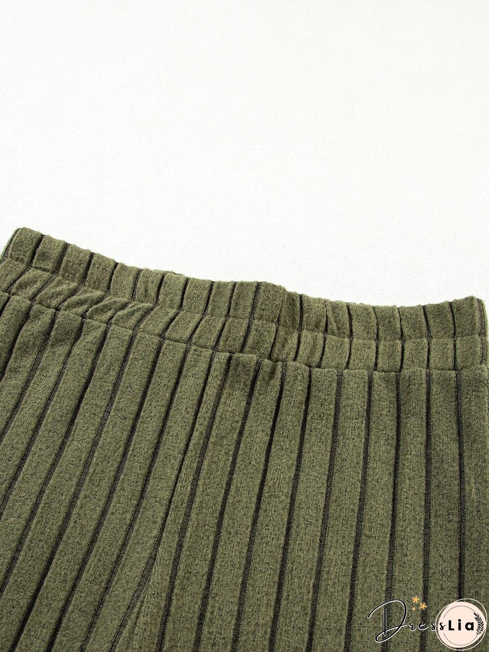 Jungle Green Ribbed Knit Cozy High Neck Two-Piece Pant Set
