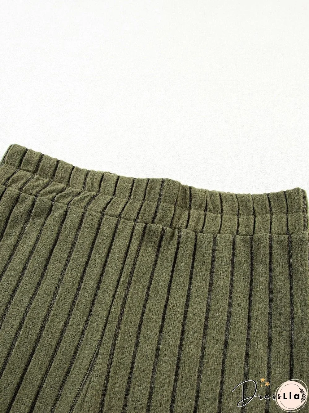 Jungle Green Ribbed Knit Cozy High Neck Two-Piece Pant Set