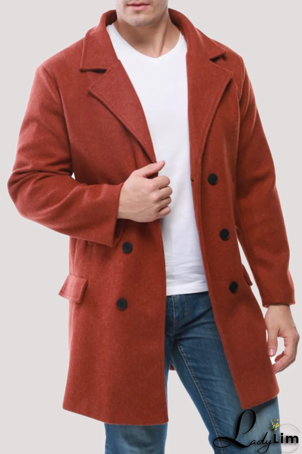 Burgundy Fashion Casual Solid Patchwork Buckle Turndown Collar Outerwear