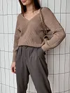 Casual V-Neck Loose Long Sleeve Solid Color Sweater