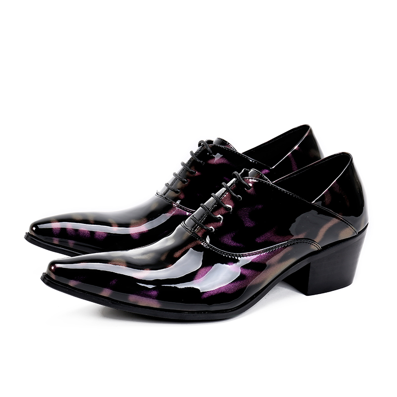 VCSHOES Pointed Toe High Heel Men Patent Leather Shoes Large Size Man Business Party Dress Shoes Gentleman Oxford Shoes