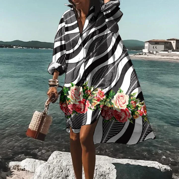 ⚡NEW SEASON⚡Geometric Wavy Floral Print Midi Dress