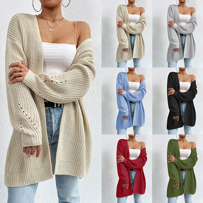 Chic Fall/Winter Longline Knit Cardigan with V-neck - Cozy Elegance