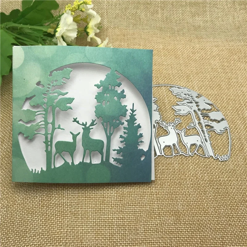 Happy Christmas Tree Animal Deer Frames Metal Cutting Dies Stencils Die Cut for DIY Scrapbooking Album Paper Card