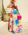 Floral-print Off-the-shoulder Cutout Dress