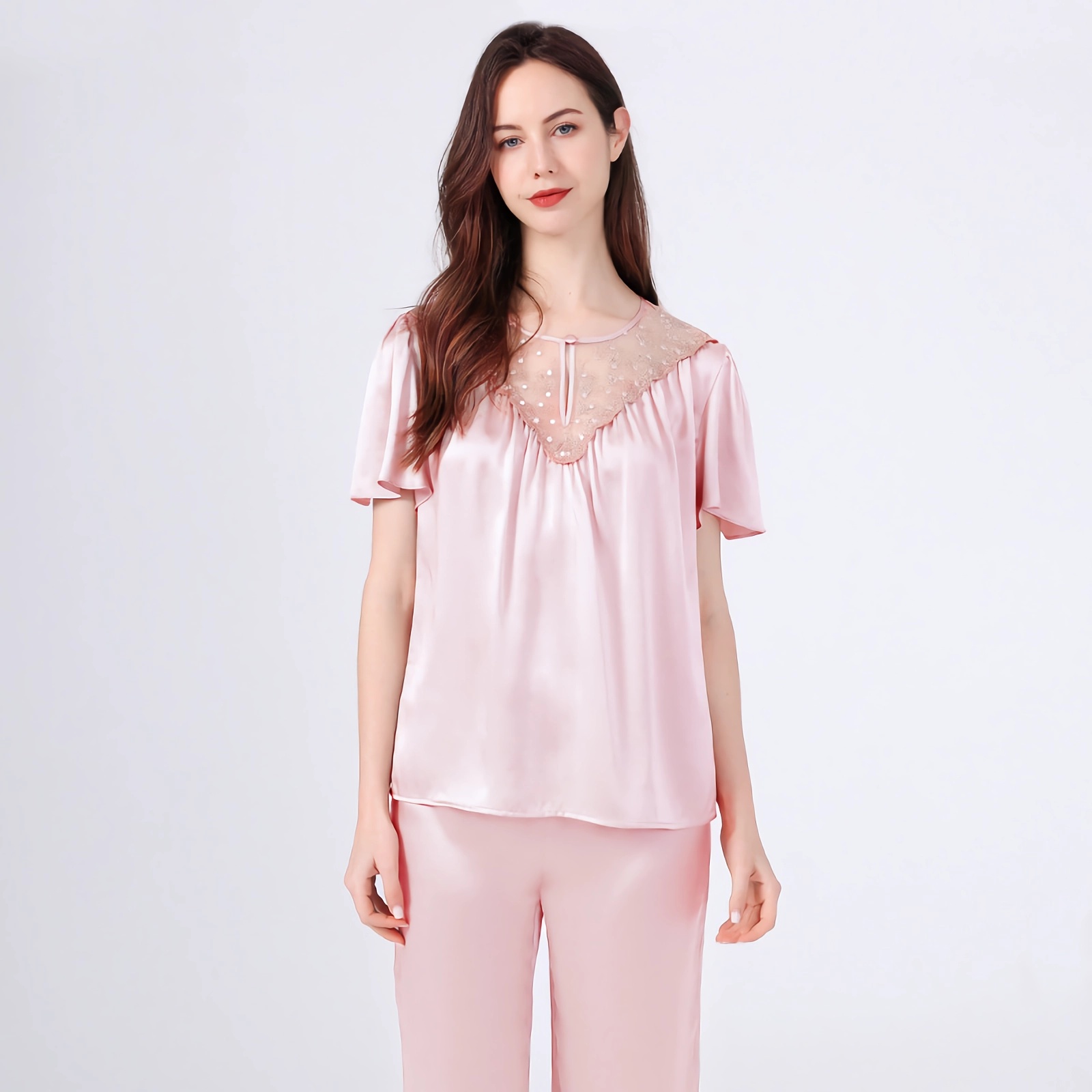Women Silk Pyjamas Shorts Set With Lace REAL SILK LIFE