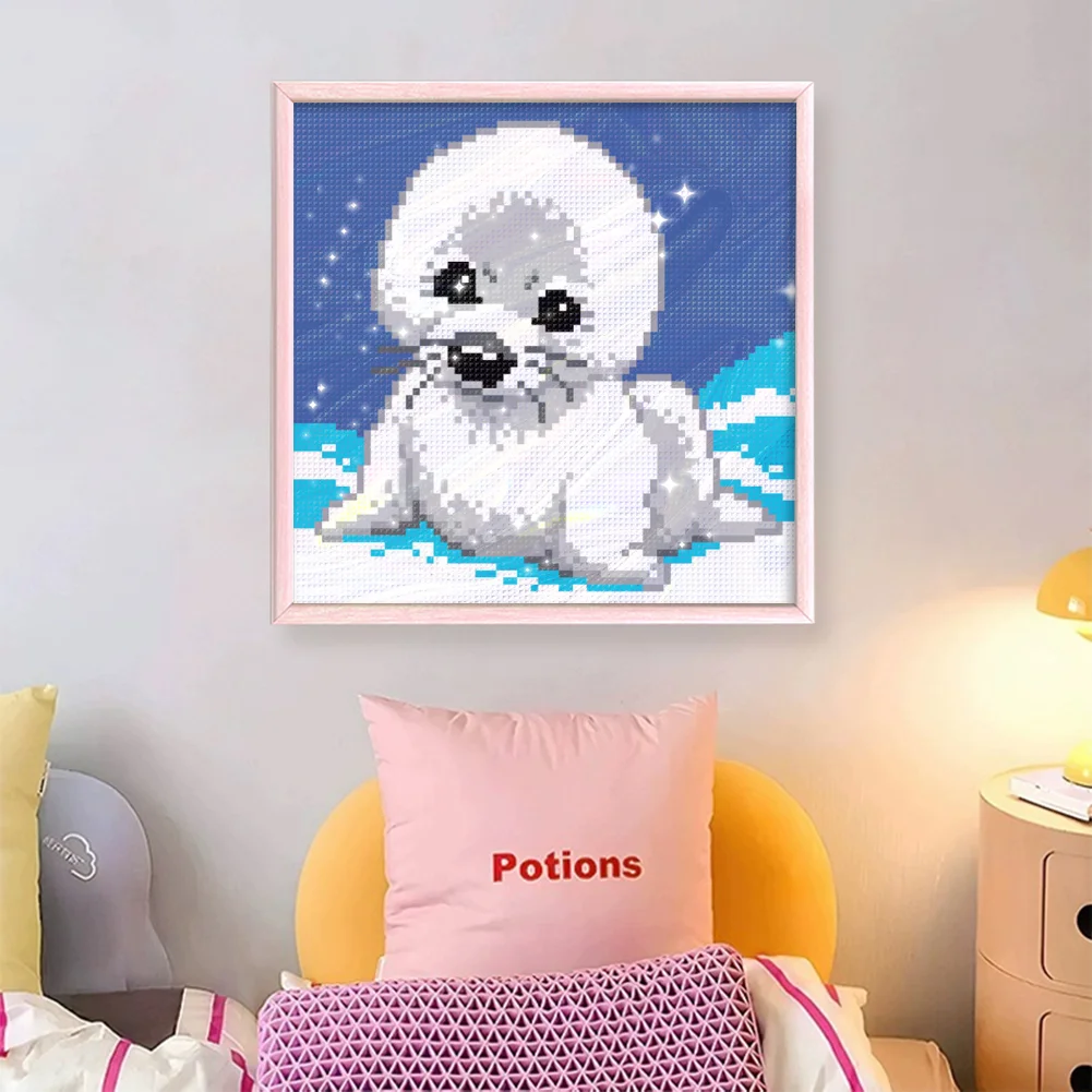 9CT Full Stamped Cross Stitch Bead Embroidery - Seal(Canvas|20*20CM)