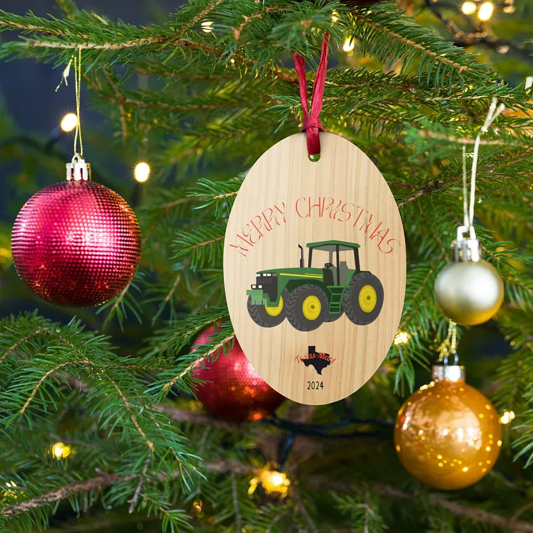 Tractor Merry Christmas Wooden ornaments