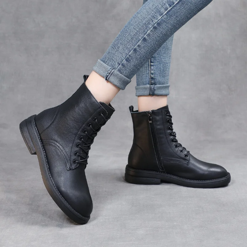 Yyvonne Leather Martin Boots Girl Retro Style British Style