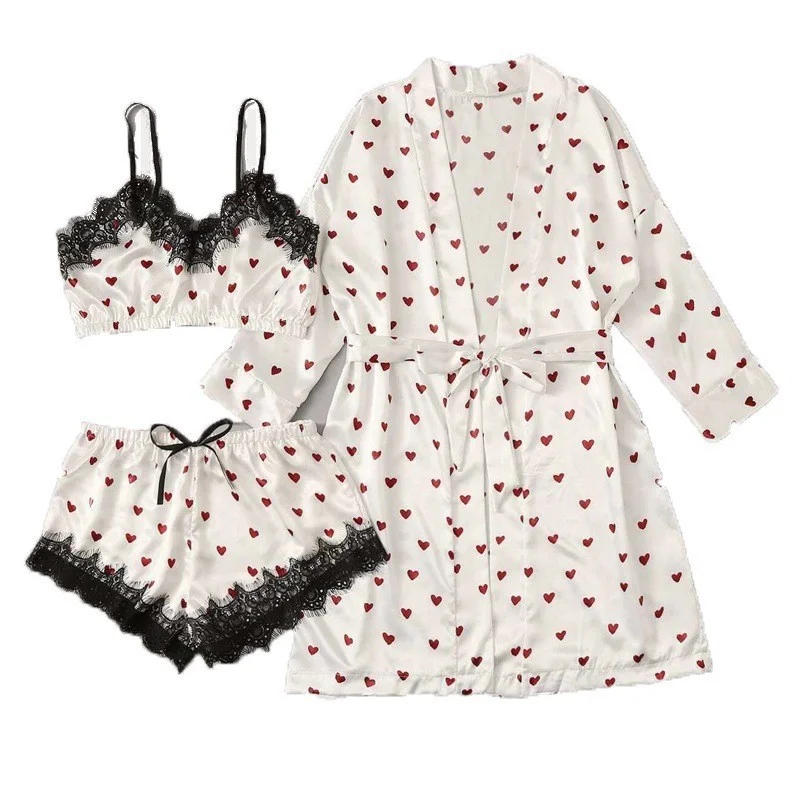 Churchf Direct Selling Love Summer Pajamas Set Tector Lace Ice Sling Skirt Home Dress Print