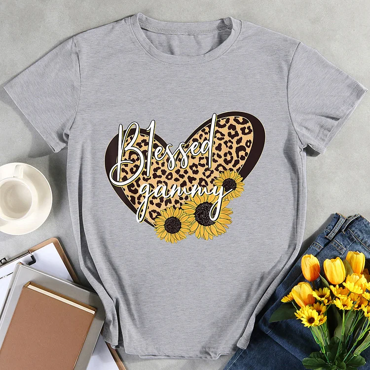 ANB - Blessed Gammy Sunflower Leopard Heart T-Shirt-012034