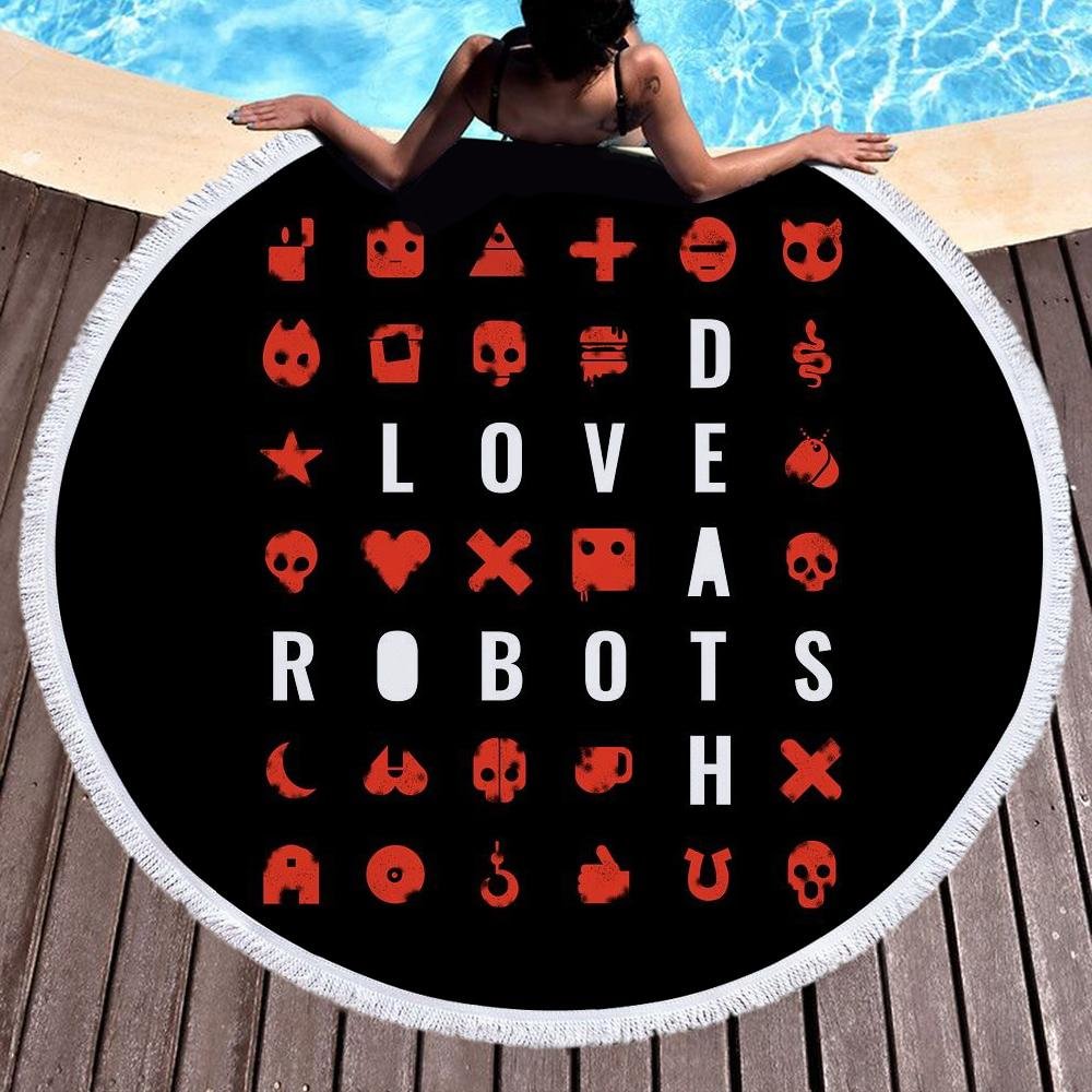 Love Death Robot Beach Towel Round Circle Picnic Carpet Blanket Outdoor Home Use