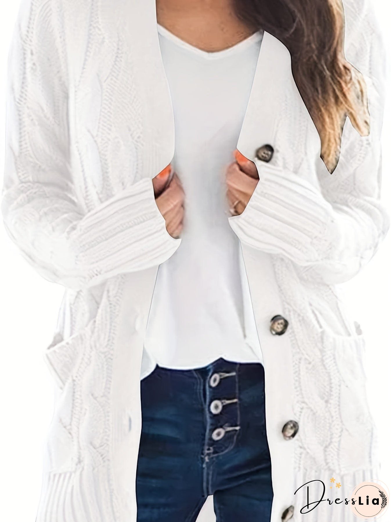 Cozy Cable Knit Button-Front Long Sleeve Cardigan