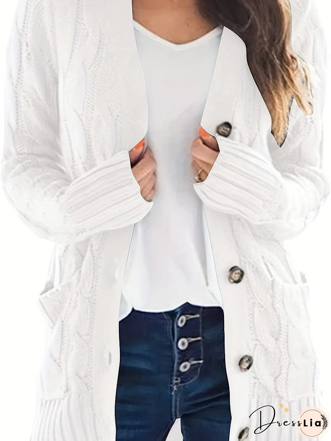Cozy Cable Knit Button-Front Long Sleeve Cardigan
