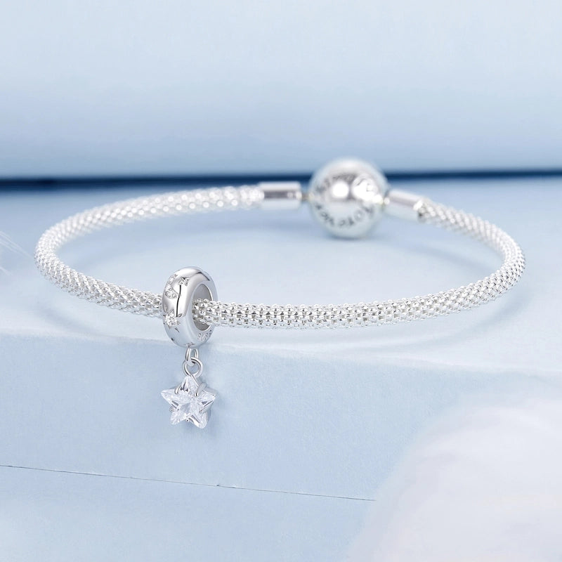 Aifule Simple Star Five-Pointed Star Silicone Spacer Beads S925 Sterling Silver White Gold Plated DIY Bead String Jewelry Beads4