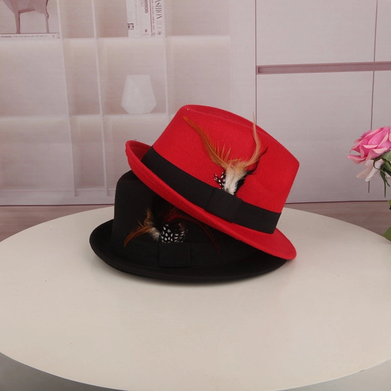 Spring And Autumn New Hat Korean Style Casual Ostrich Fur British Retro Feather Jazz Hat Women's Woolen Basin Hat