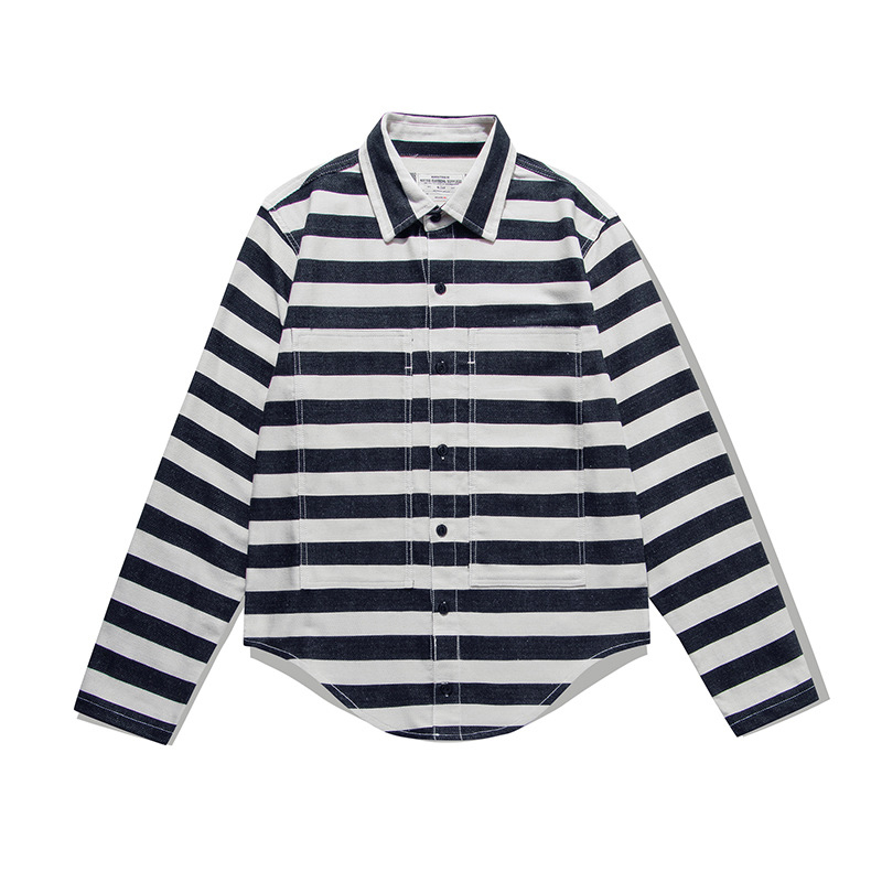 Retro Black And White Striped Long-Sleeved Shirt