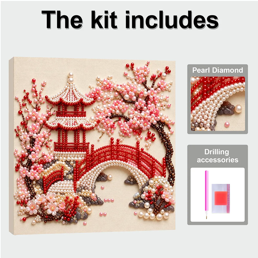 Framed Pearl Painting Kit Floral Pagoda Wall Art 7.87x7.87in