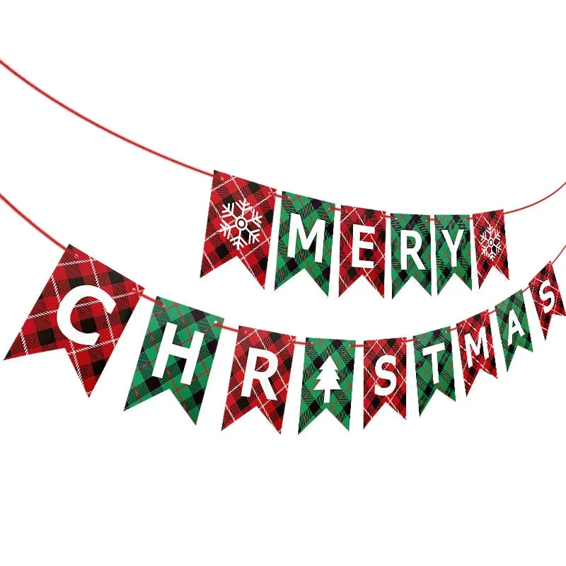 Merry Christmas Paper Banner Garland Xmas Decorations for Home Santa Ornament Hanging Flag 2022 Navidad New Year Party Supplies