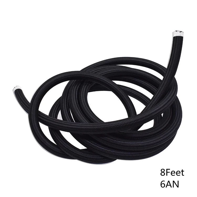 SEBLAFF 8FT 6AN Black Fuel Hose Line Oil Gas Line Nylon/Stainlwss Steel Braided