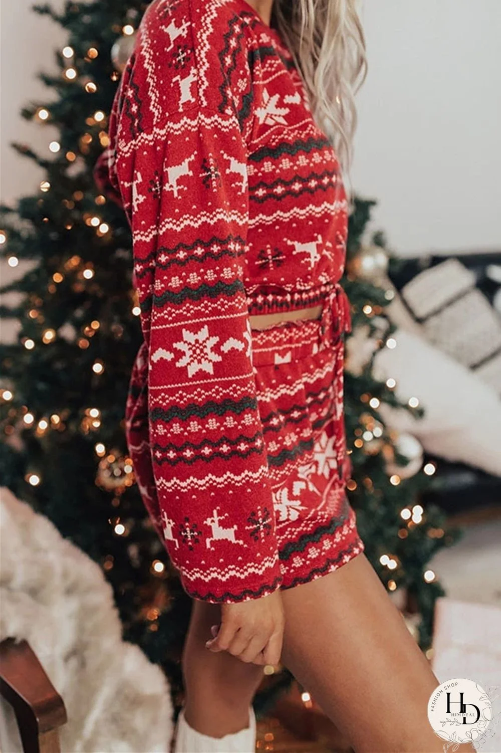 Rose Red Fashion Casual Print Basic O Neck Long Sleeve Two Pieces