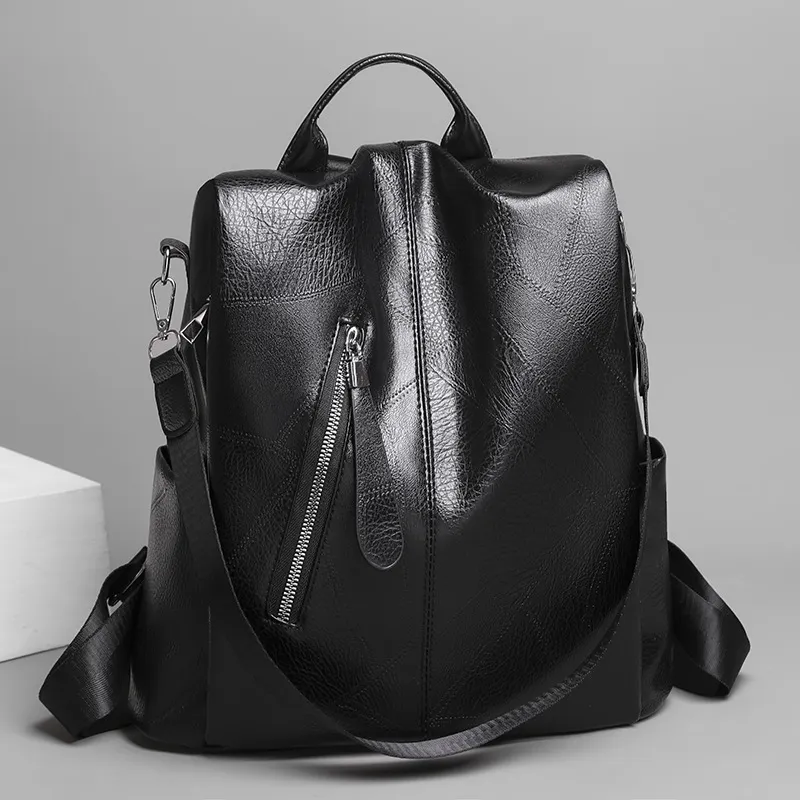 Women's Soft Leather Double Shoulder Retro Splicing Bag