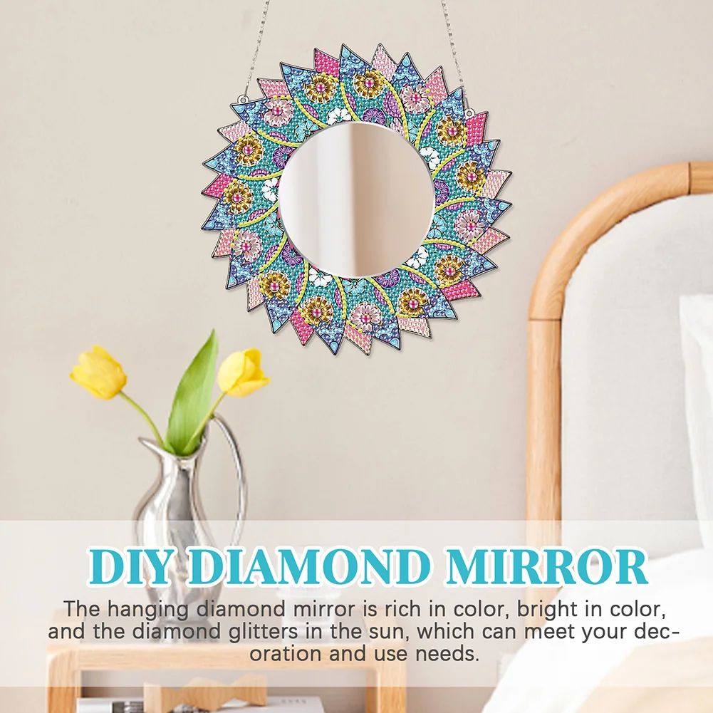 DIY Compact Mirror Paint by Number Kits Hanging Flower Home Decor