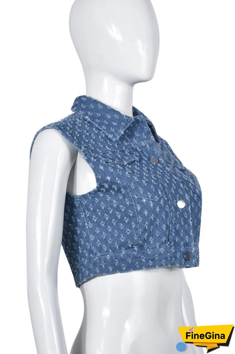 Blue Casual Solid Patchwork Turndown Collar Sleeveless Regular Denim Waistcoats