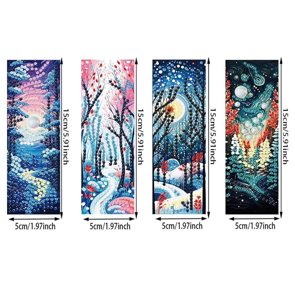 4Pcs Special Shape Forest Path DIY Diamond Painting Bookmarks Kits for Art Craft