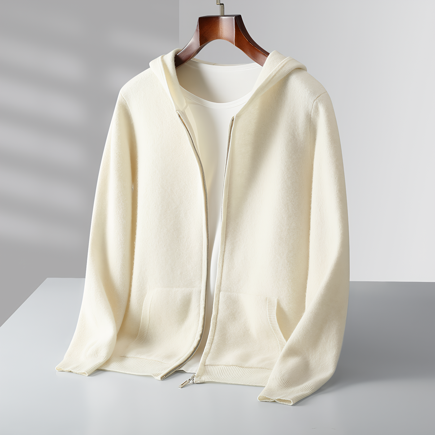 Men's Hooded Wool Cardigan | Zip-Front with Side Pockets REAL SILK LIFE