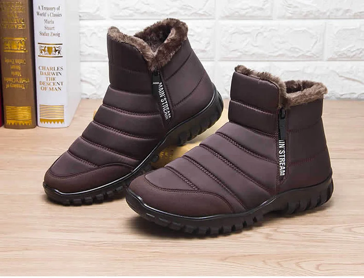 Men's Waterproof Warm Cotton Zipper Snow Ankle Boots  Stunahome.com