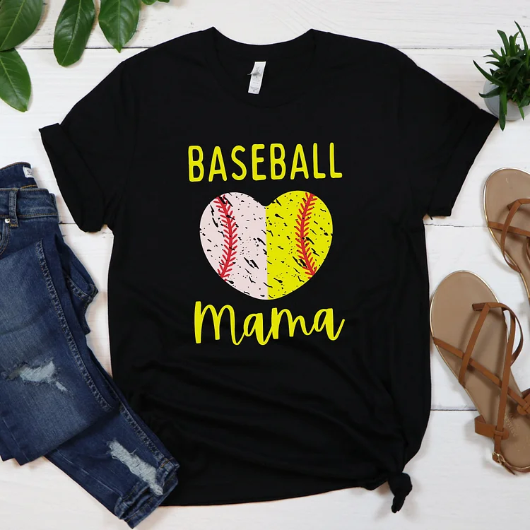 Round Neck Baseball Mom T-Shirt|S01