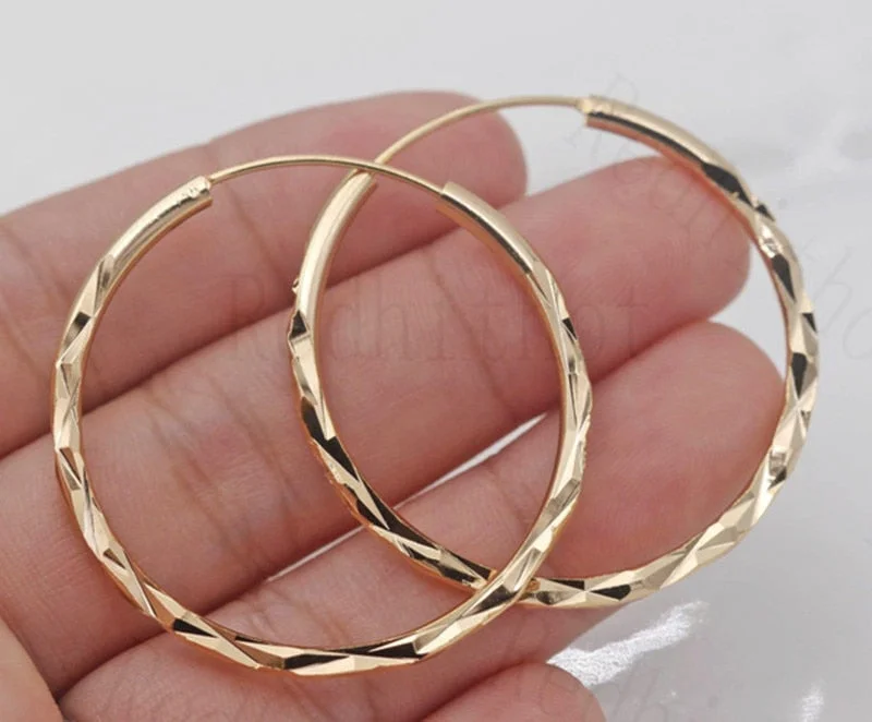 Classic Gold Color Big Hoop Geometry Concave Women Fine Wedding Engagement Earrings Gifts