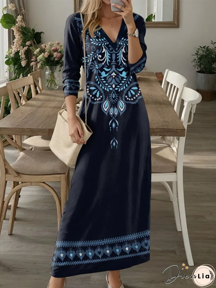 V-neck Long Sleeve Maxi Dress