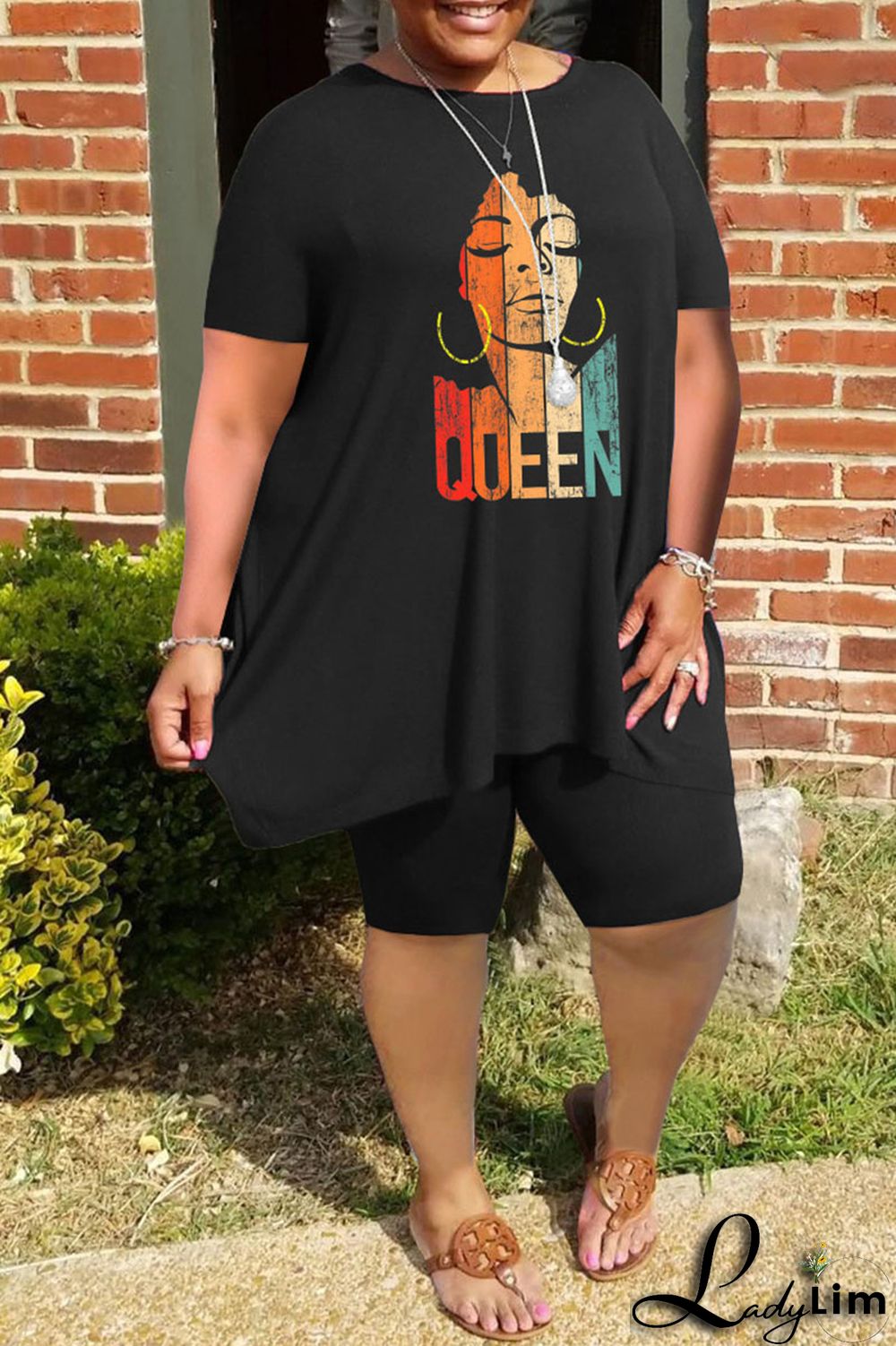 Green Fashion Casual Print Basic O Neck Plus Size Two Pieces