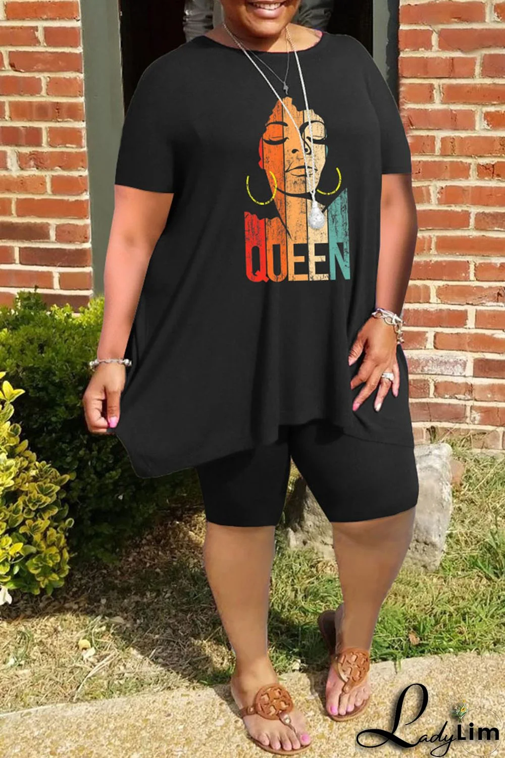 Green Fashion Casual Print Basic O Neck Plus Size Two Pieces