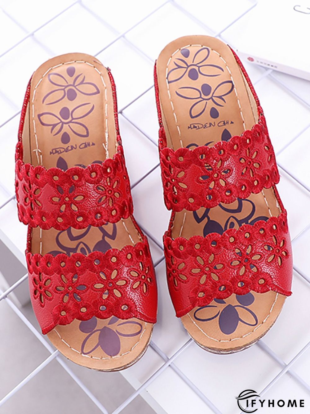 Embroidered Cutout Platform Wedge Slipper Sandals | IFYHOME