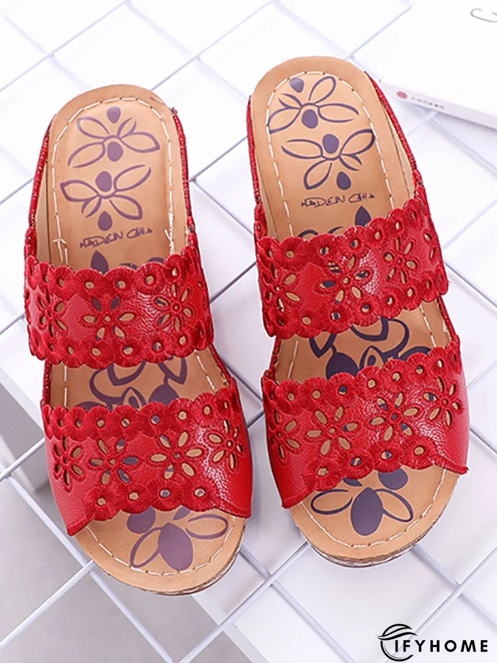 Embroidered Cutout Platform Wedge Slipper Sandals | IFYHOME