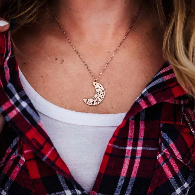 Crescent Moon Stainless Steel Pendant Necklace