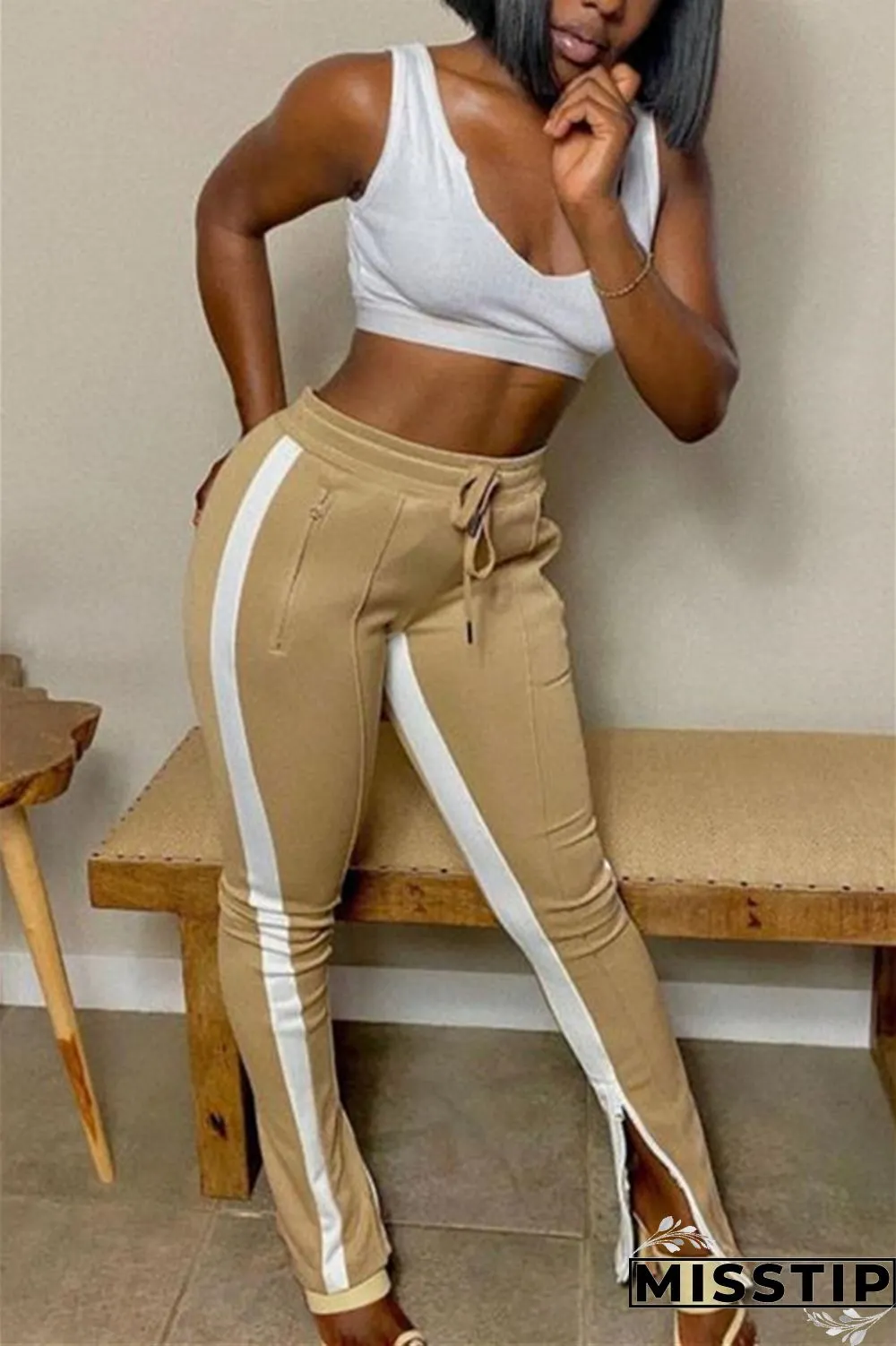 Dark Gray Fashion Casual Regular Patchwork Bottoms