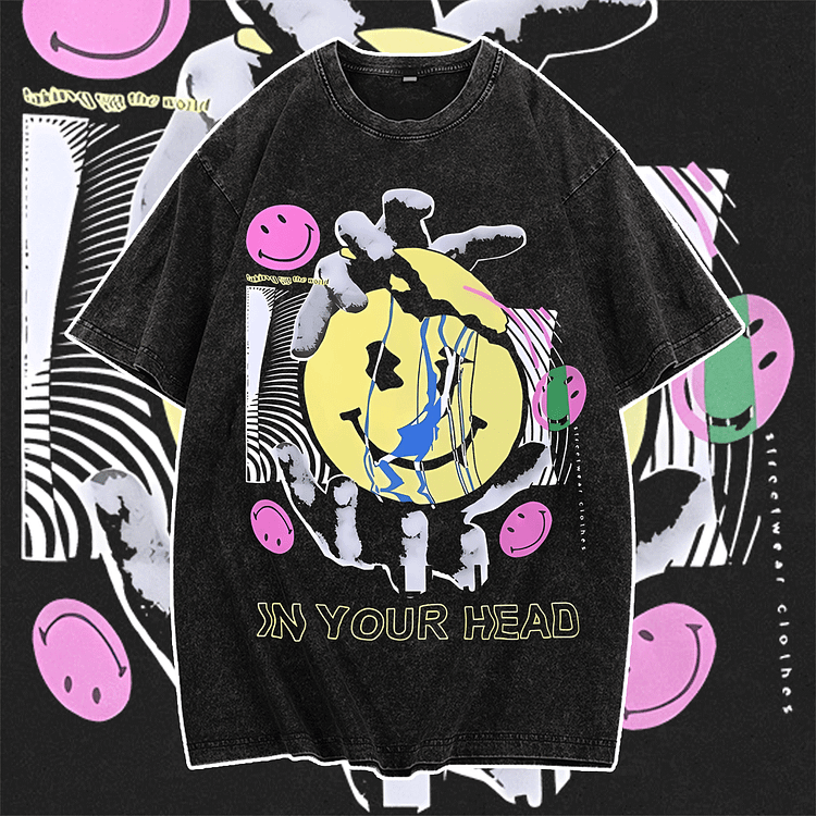 Davidhawaii100% Cotton Casual Funny Street Rock Smiley Face T-shirt - 100% Cotton