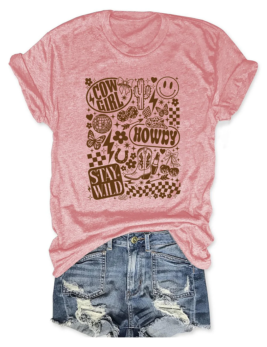 Retro Western Cowgirl Collage T-shirt